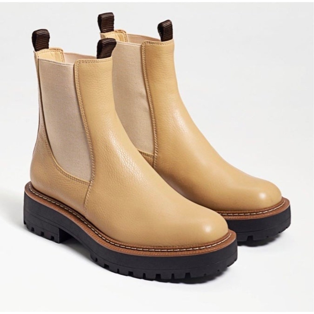 Sam Edelman Laguna Chelsea Boots Sesame Leather Lug Sole Platform Size 6M